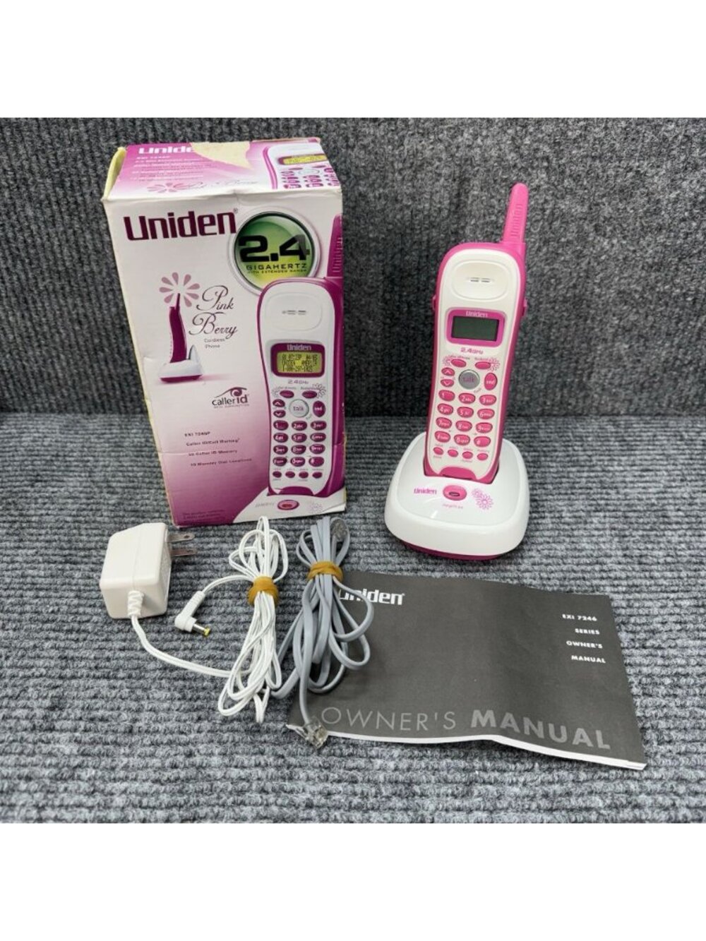 Vintage Y2K Uniden Cordless Phone Pink Berry Floral Caller ID Tested EXI 7246P